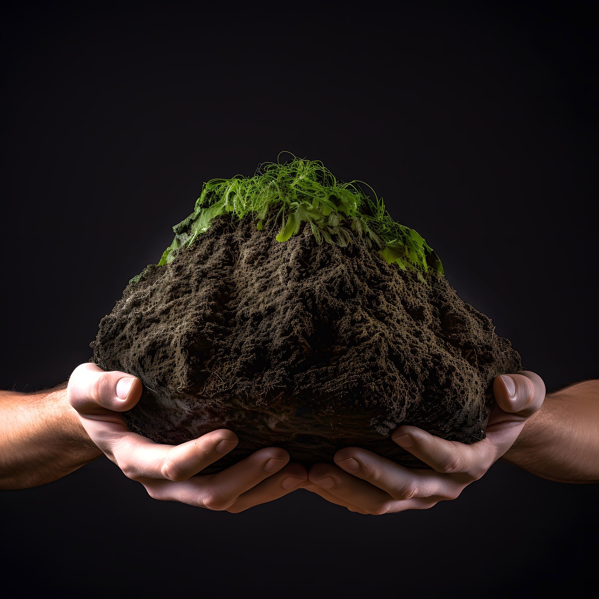 Hands gently cradling a moss-covered rock, showcasing the beauty of nature's textures and colors.